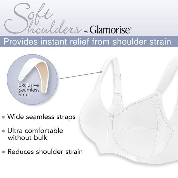 Glamorise 40C Bra ~Seamless-X-WIDE-Straps~ (Side Support Too!) 35% Cotton Purple - Picture 4 of 15